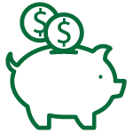 A coin going into a piggy bank